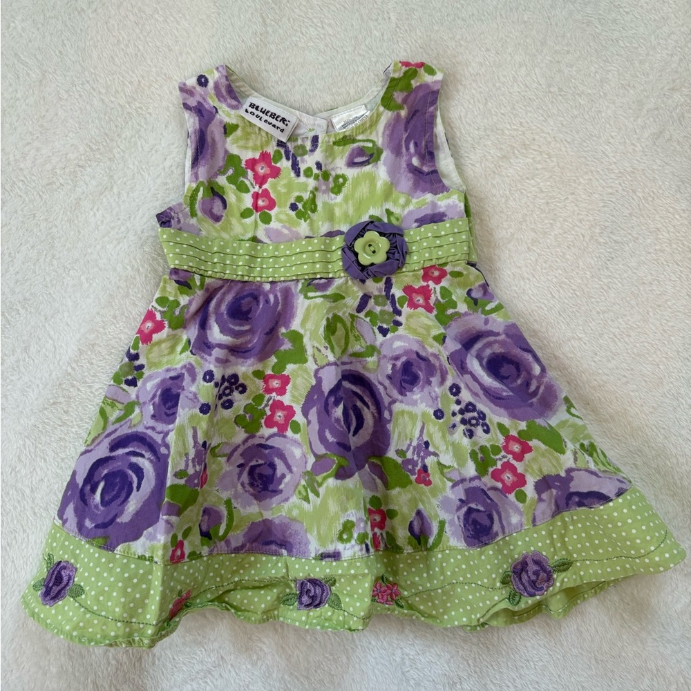 Blueberi Boulevard Floral Dress with Purple and Green